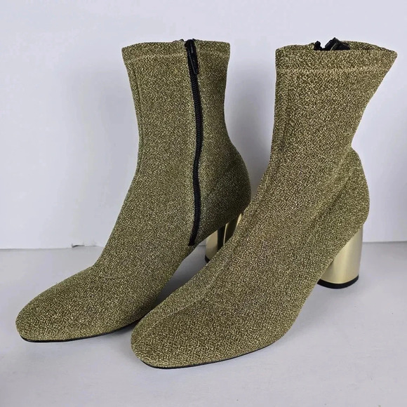 Free People Women's Spectrum Sparkle Sock Boot in Gold Block Heel Size 37/ 6.5 - Picture 2 of 13
